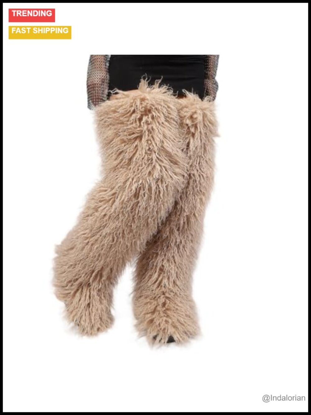 Thigh High Faux Fur Boots Over the Knee Flat Sole Winter Women's